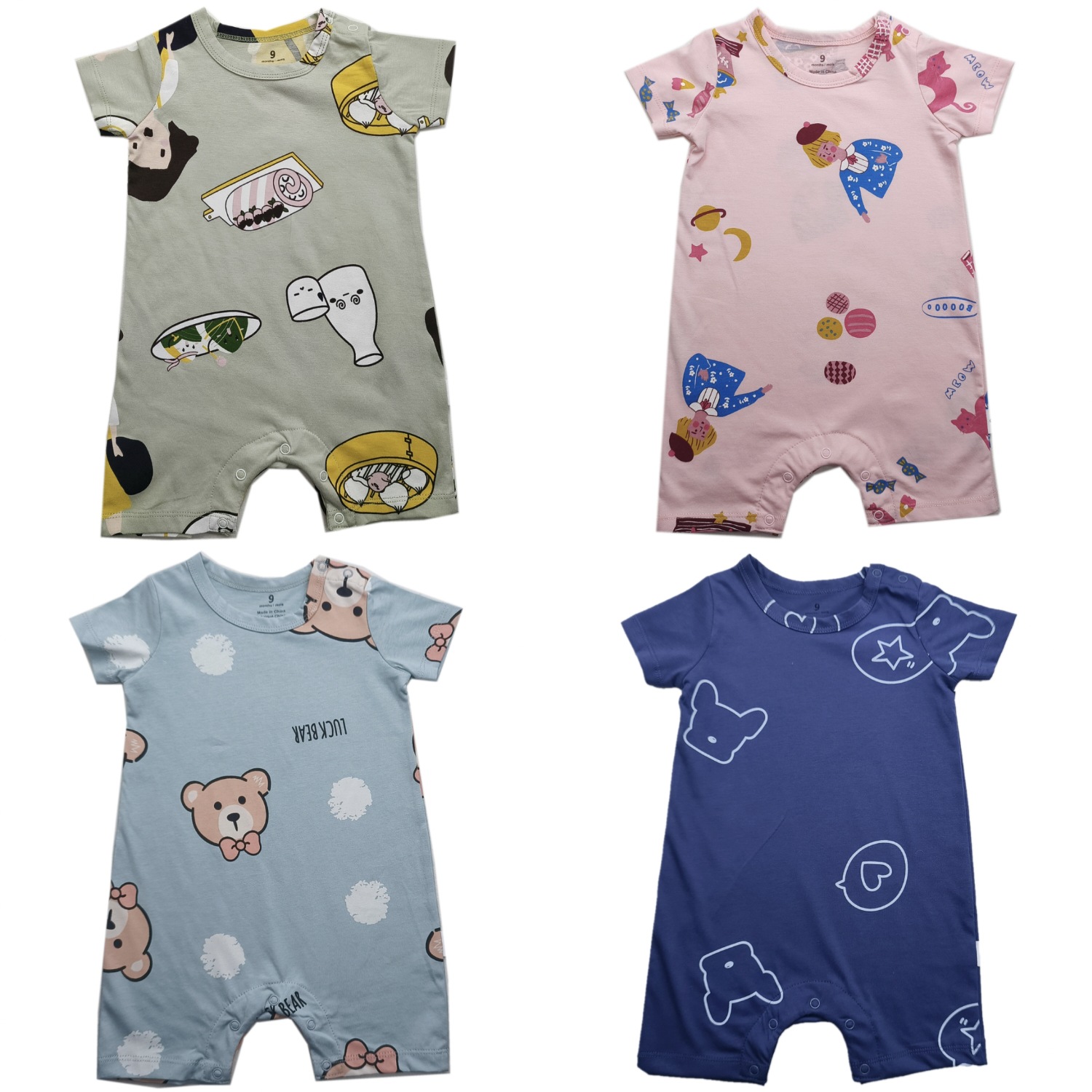 Foreign Trade Cotton Short-sleeved Flat Climbing Clothing for Men and Women Infants and Young Children's Baby Cotton Animal Floral Shoulder Buckle Suit