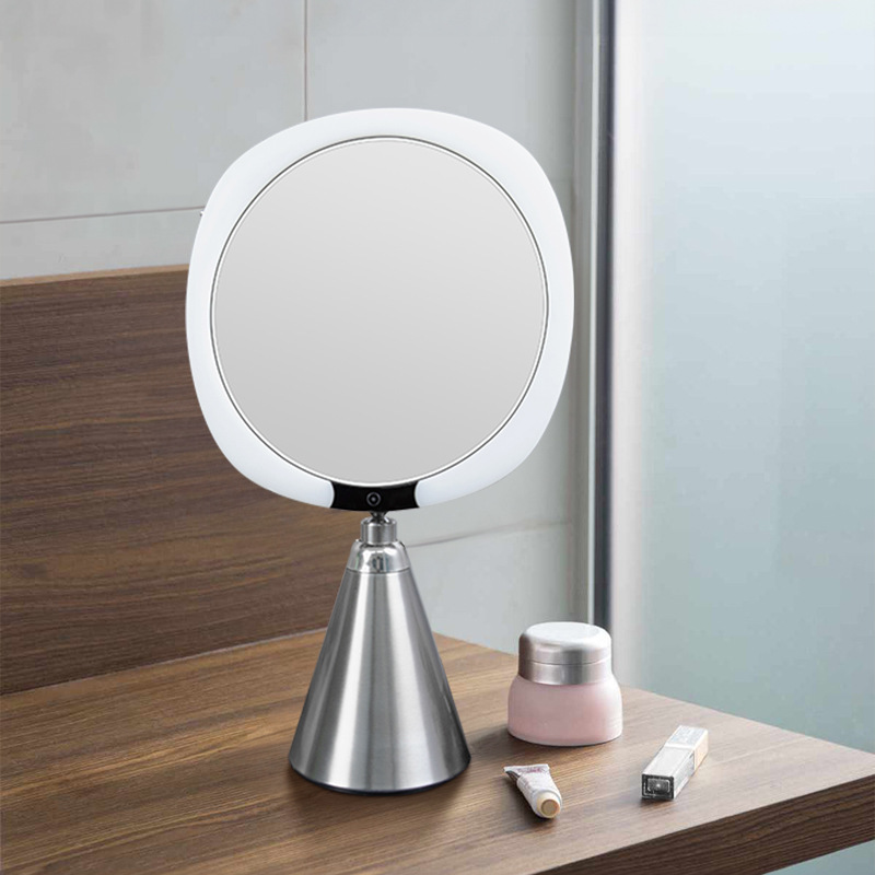 Espejo de maquillaje con lámpara LED lujoso espejo de escritorio de doble cara espejo portátil de ampliación espejo elevador