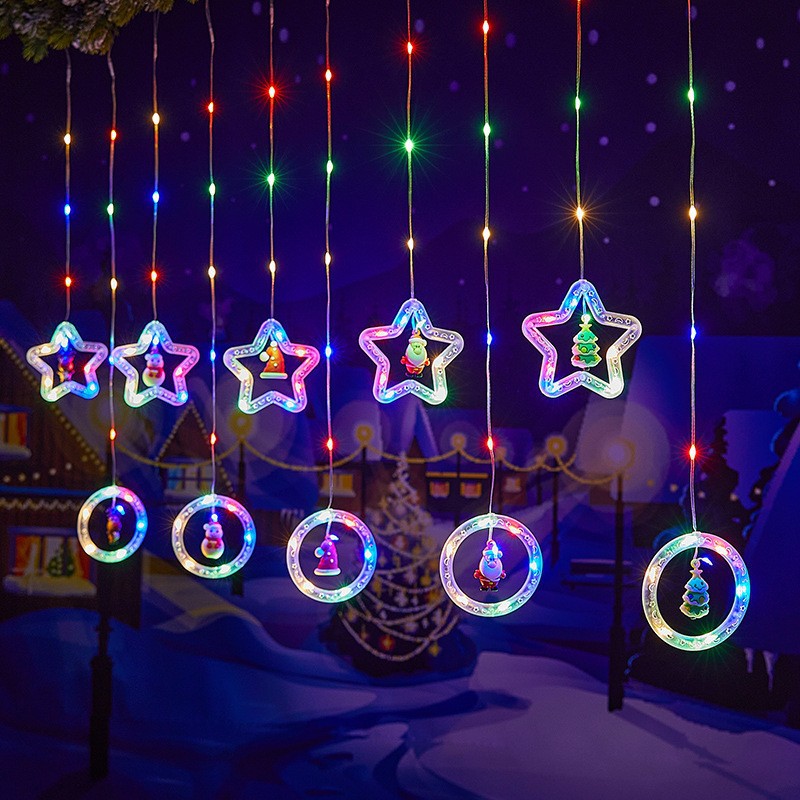Decoración de ventanas de Navidad lámpara de colgante Santa Claus árbol de Navidad anillo de luz de modelado LED cadena de lámpara de cortina de dormitorio