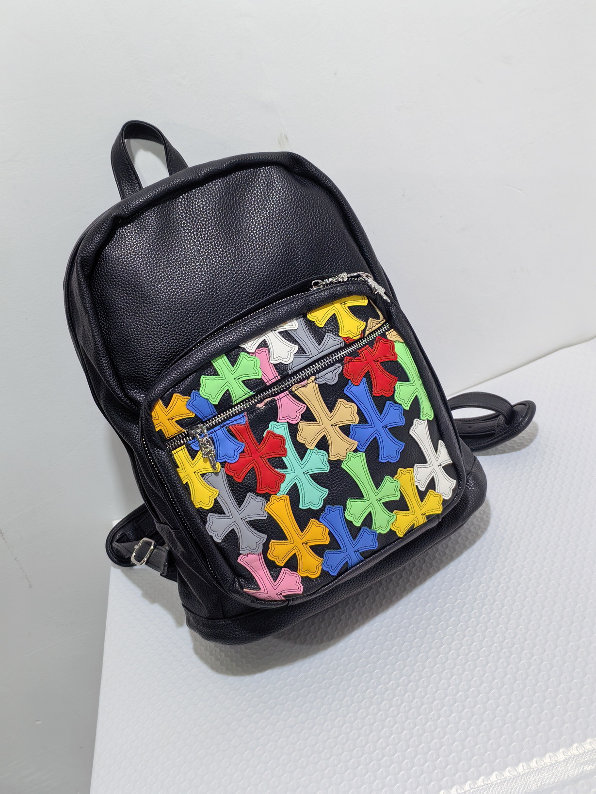 Trendy Brand Xiaohongshu Influencer Style Color-Blocked Leather Backpack Vintage Cross Design Large Capacity Unisex Backpack