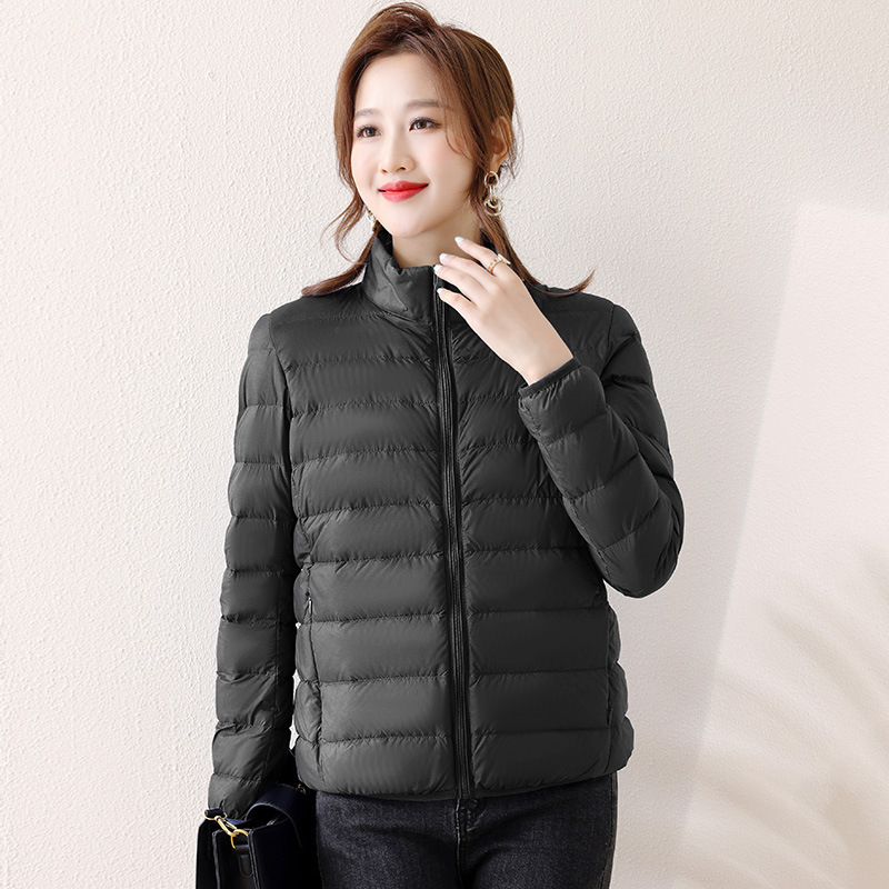 2023 Autumn and Winter Elegant Commuting White Duck down Thin Zipper Outdoor Sports Plus Size Stand Collar Short Korean Style down Jacket