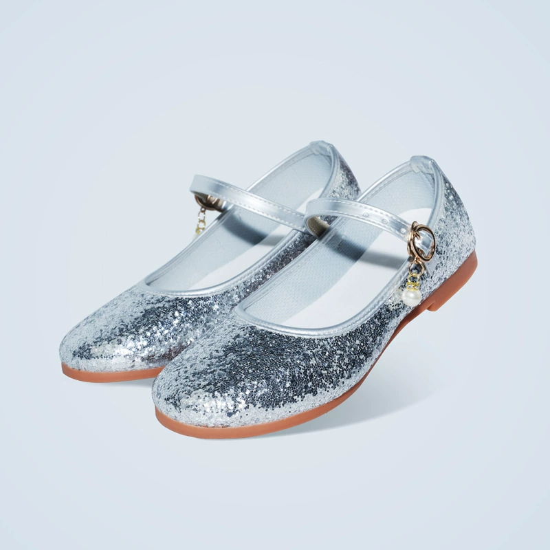 Туфли со стразами танцевальная обувь Современная обувь для девочек маленькие дети кожаные туфли принцессы на низком каблуке для девочек Серебряное платье Подиум шоу