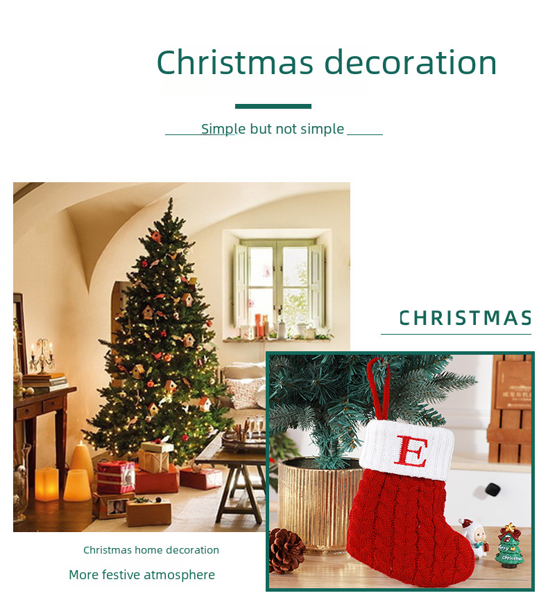 Niedliche Brief Weihnachtssocken Dekoration kreativer Weihnachtsbaumanhänger Weihnachtswind Wolle gestrickte Socken Dekoration Requisiten_voghion.com