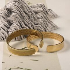 仿古銅器收藏黃銅工藝品實心手鐲子復古做舊蓮花佛經手環跨境批發