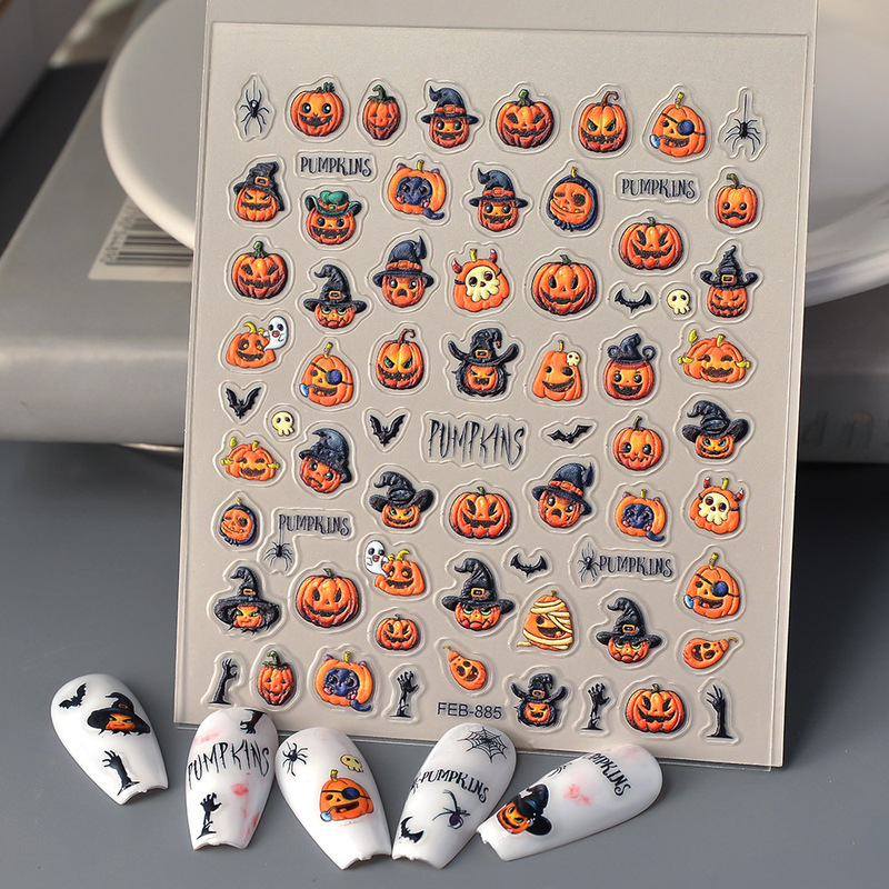 Individually Packaged Halloween Pumpkin Festival Dress up Nail Art Stickers DIY Face Stickers European and American Devil Pumpkin Nail Stickers