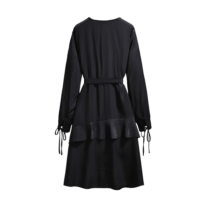 120-320 kg plus size dark wind dress 2024 spring slightly fat mm personality lace-up long sleeve medium long style