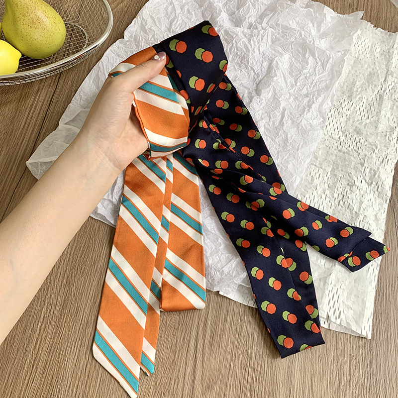 Bufanda de seda, banda larga, sentido avanzado, verano nuevo estilo, cinta de lunares, cinta para el cabello, seda de imitación impresa, bufanda de esquina afilada, cinturón decorativo