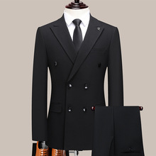 高档男士羊毛双排扣西装套装商务休闲经理正装男免烫面试宴会礼服
