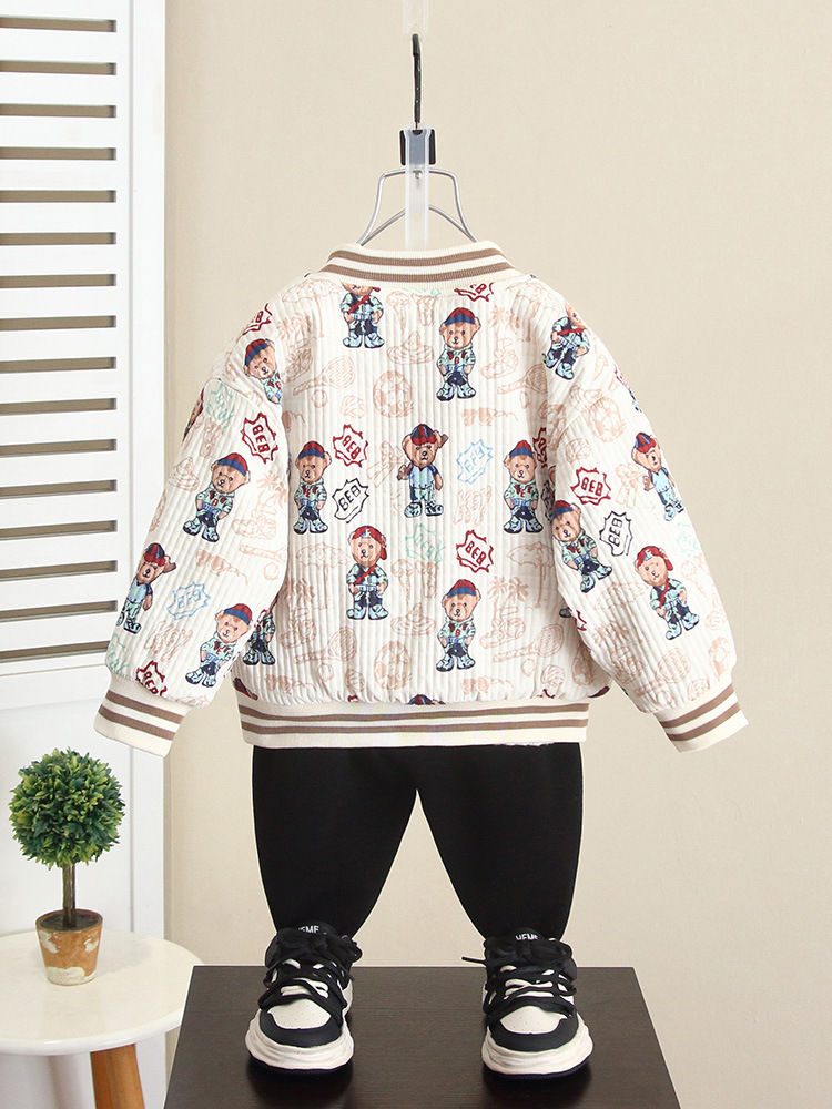 6605 Camiseta de béisbol de otoño e invierno para niños más chaqueta de terciopelo engrosada 2025 nueva chaqueta de invierno para bebés acolchada