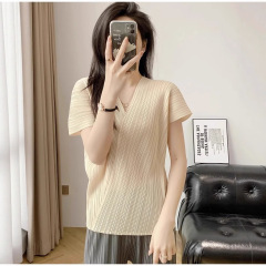三宅風プリーツトップス ゆったり大きいサイズ 伸縮性Tシャツ