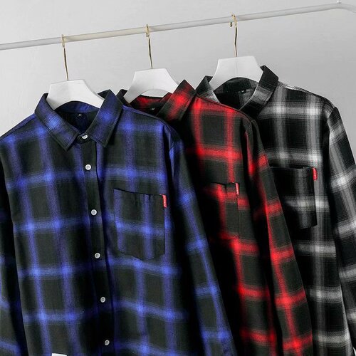 Fall Grid Shirt for Men and Women, Trendy Ins Loose Korean Style Long Sleeve Blouse, Hong Kong Style, Japanese Inspired, Outerwear Trend