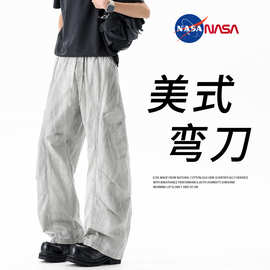 NASA纯棉弯刀工装裤男新款潮牌多口袋休闲长裤子男宽松透气阔腿裤