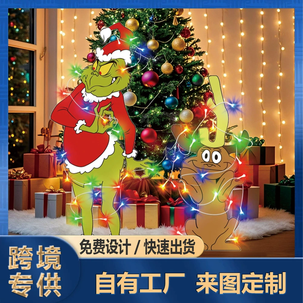 Популярное рождественское украшение для двора с Гринчем и светодиодной подсветкой, уличная садовая вывеска для праздника