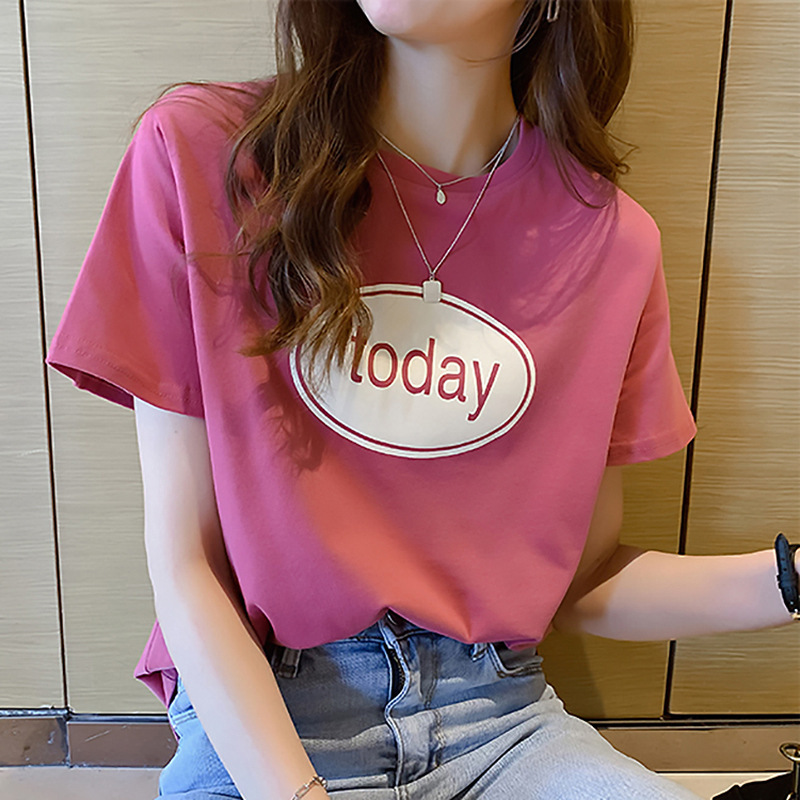 Women's Short-Sleeved T-shirt Ins Trendy 2023 New Summer Korean Style Student Letter Print Top Women's Clothing One Piece Dropshipping