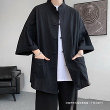 衬衫道袍外套男夏季亚麻短袖唐装七分新中式国风男装汉服马褂