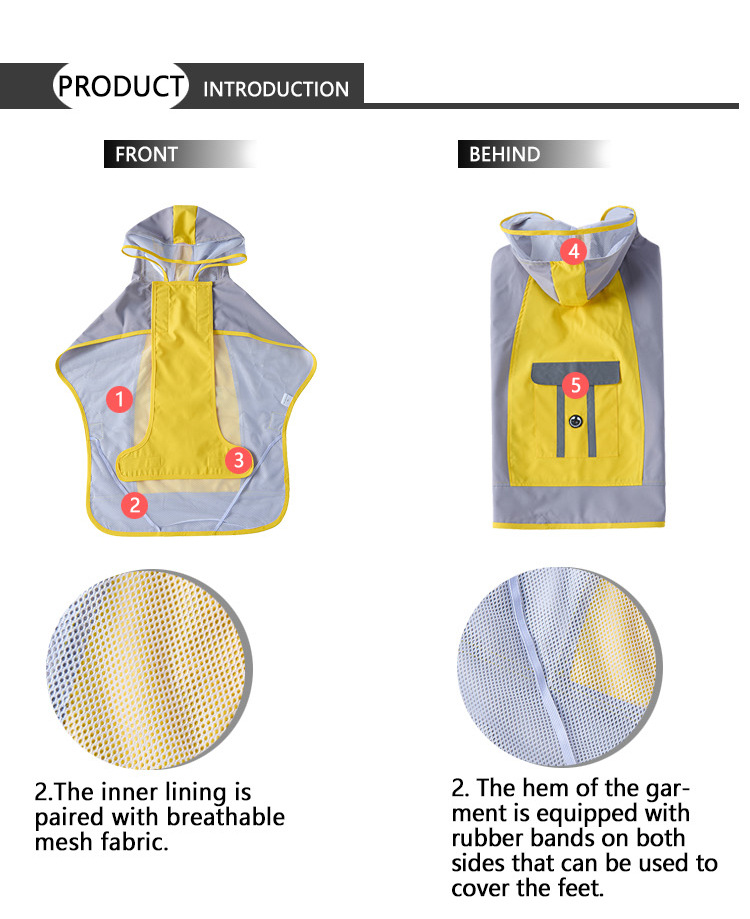 Large Dog Raincoat With Leash Attachment Mesh Reflective Strip Velcro Closure Pet Products Dog Clothing & Shoes_voghion.com