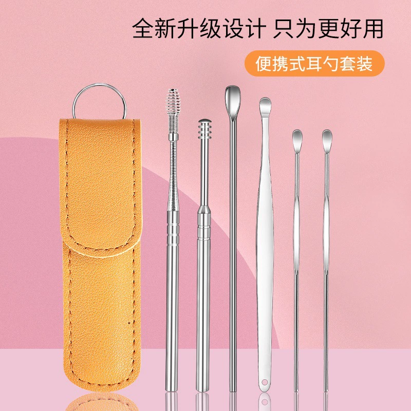  Ear Cleaning Kit, 5–6 Piece Stainless Steel Handheld Set with Carry Case, Portable for Adults