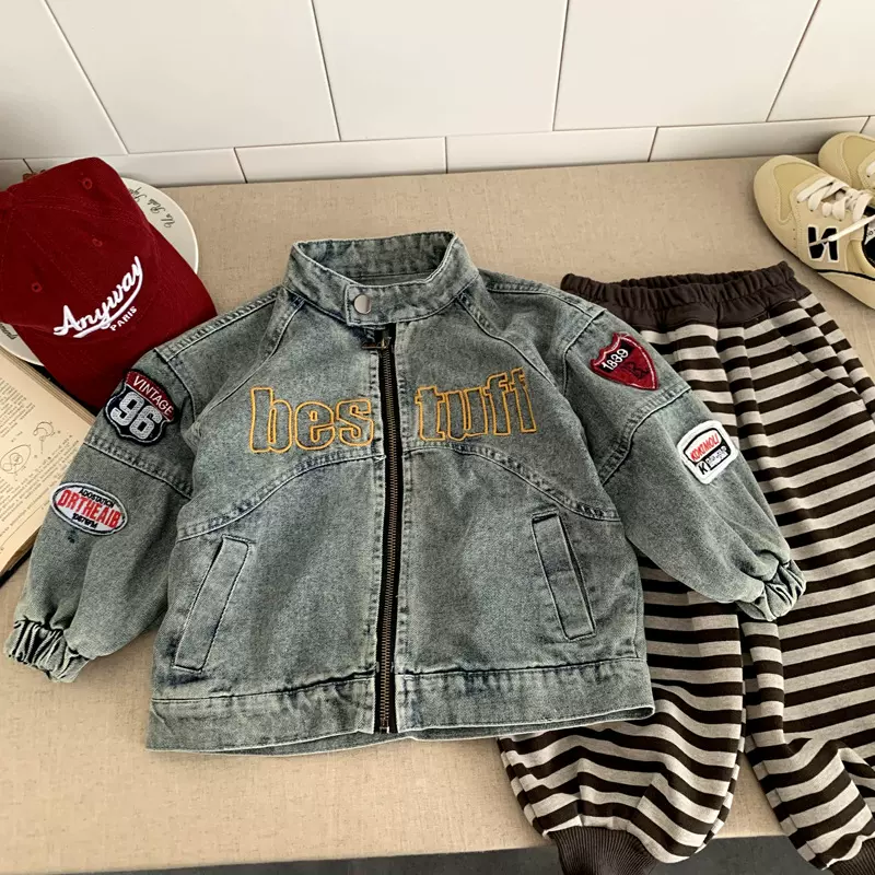 2025儿童牛仔外套新款秋款韩版帅气翻领牛仔服男童女童中小童百搭