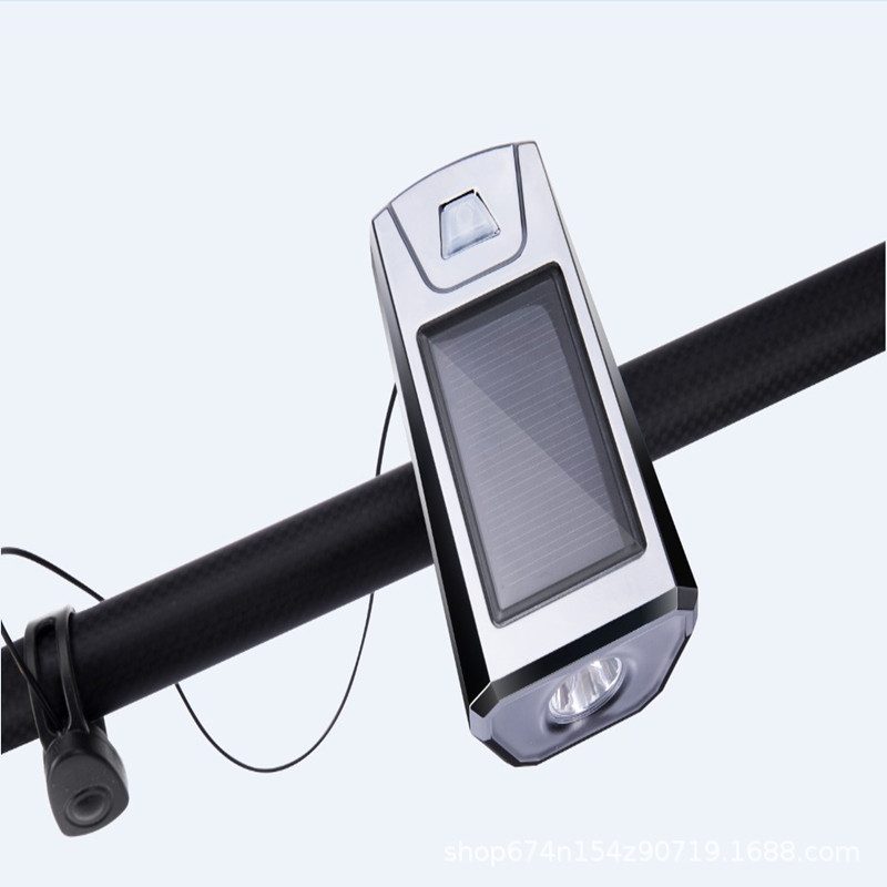 Nuevo USB recargable bicicleta solar cuerno luz montaña bicicleta faro luz al aire libre equipo de equitación