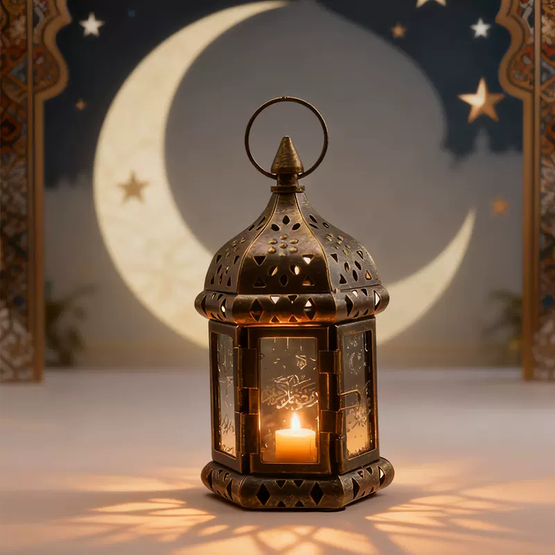跨境创意铁艺悬挂玻璃风灯中东蜡烛台摆件摩洛哥星星月亮节日灯笼