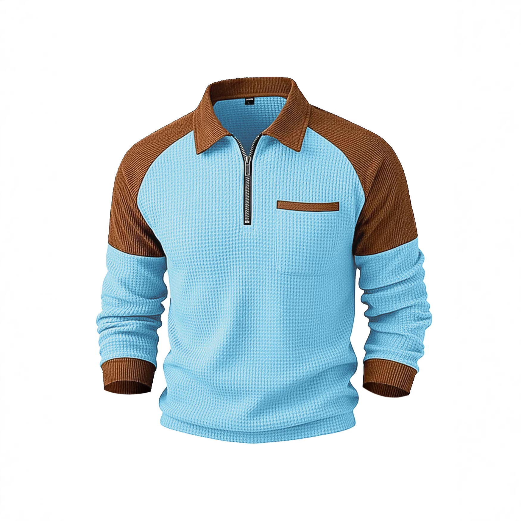 2026 Nuova Polo da uomo Cross-Border Foreign Trade in maglia waffle con colletto risvoltato e mezza zip, felpa casual_voghion.com