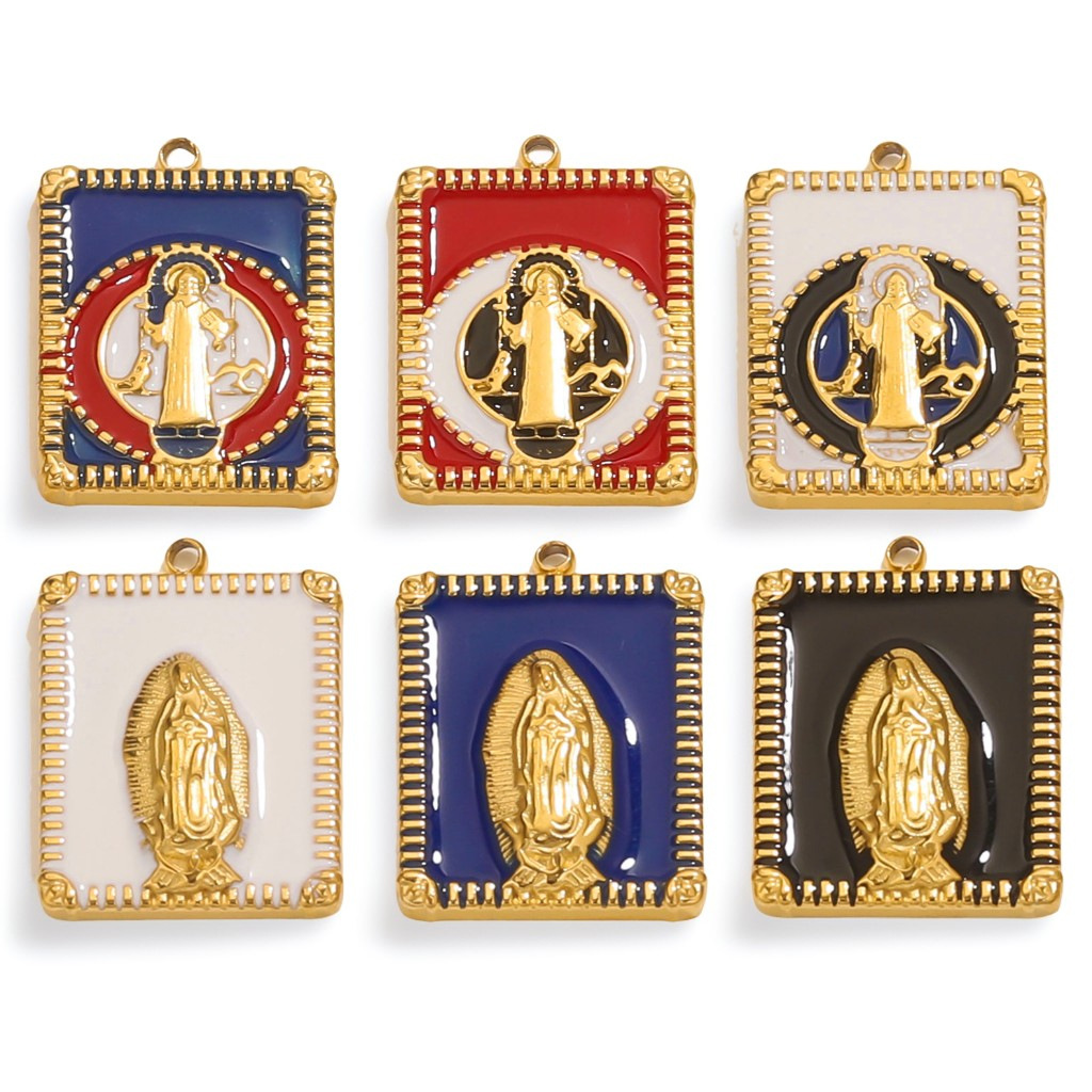 Acero inoxidable transfronterizo retro goteo de aceite cuadrado virgen colgante 18k oro DIY accesorios accesorios al por mayor