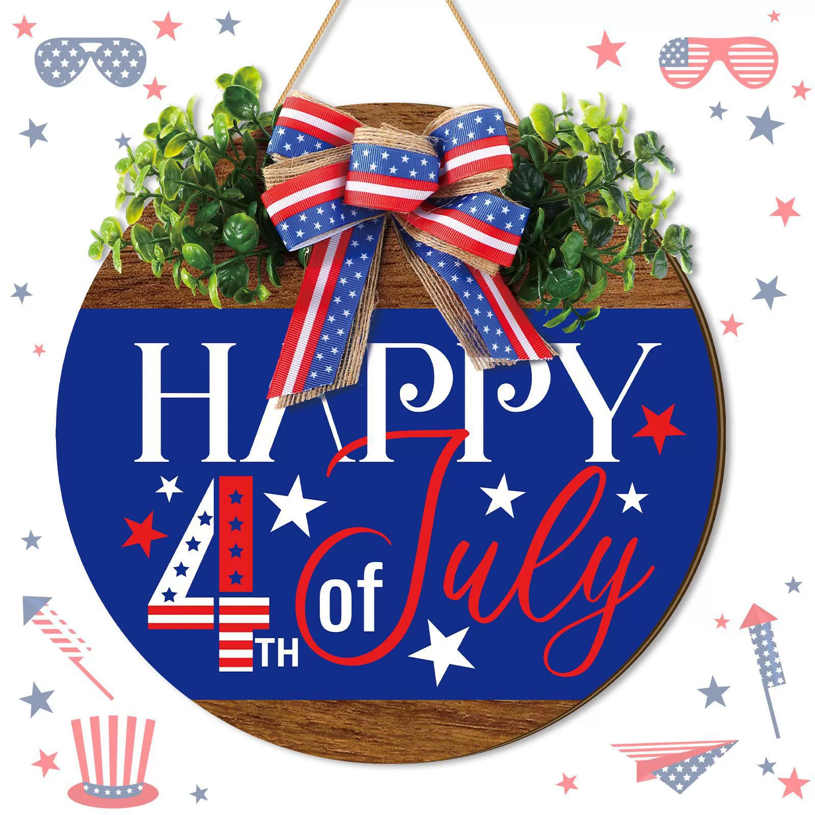 Новый трансграничный продукт, дверной знак ко Дню независимости, лента с бантом на День нации США, деревянный дверной знак с бантом ко Дню независимости