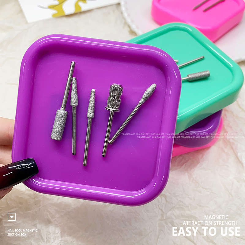 Caja de almacenamiento de cabeza de pulido magnético de atracción de manicuras de escritorio con caja de herramientas de ppp magnética