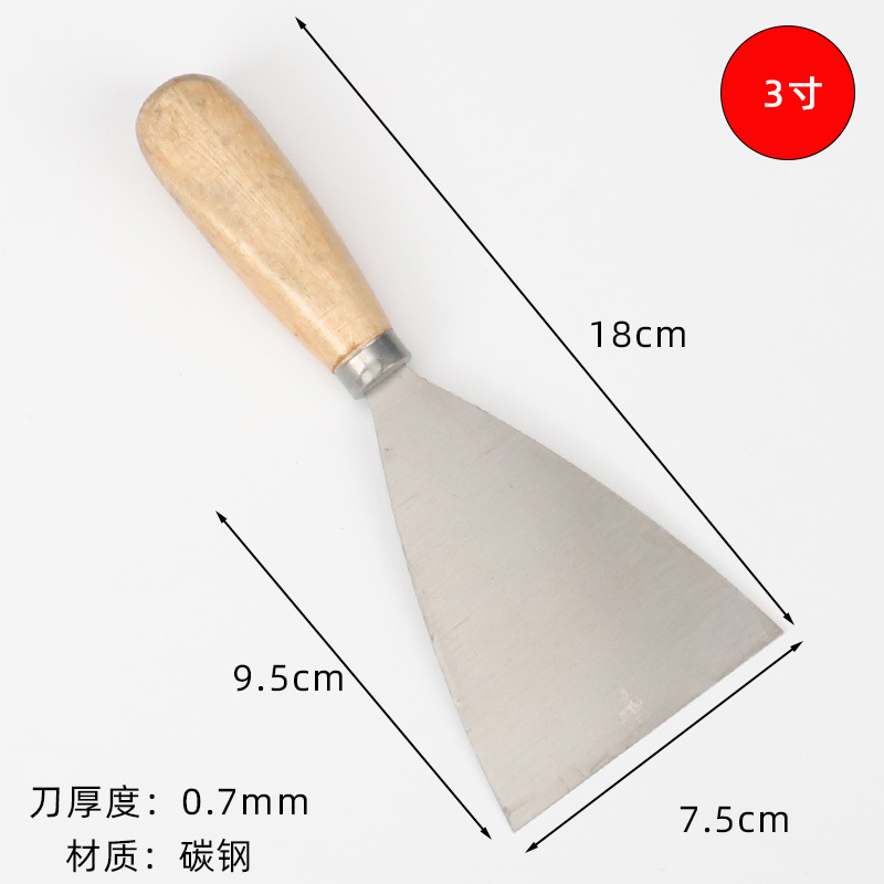 Cuchillo de masilla de mango redondo al por mayor de fábrica cuchillo de masilla de mango de madera cuchilla de acero al carbono cuchilla de limpieza raspador cuchillo de masilla cuchillo por lotes