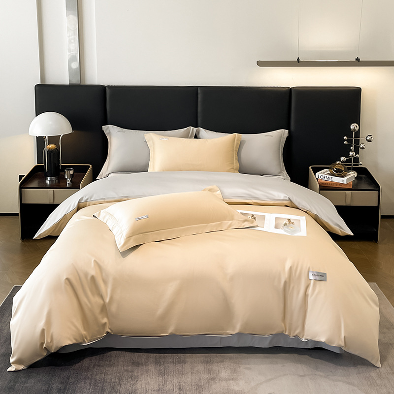 Juego de cuatro piezas de algodón de fibra larga, modelo nuevo 2024, 60 unidades, funda nórdica totalmente de algodón, estilo de sábana bajera individual, estilo de lujo ligero.