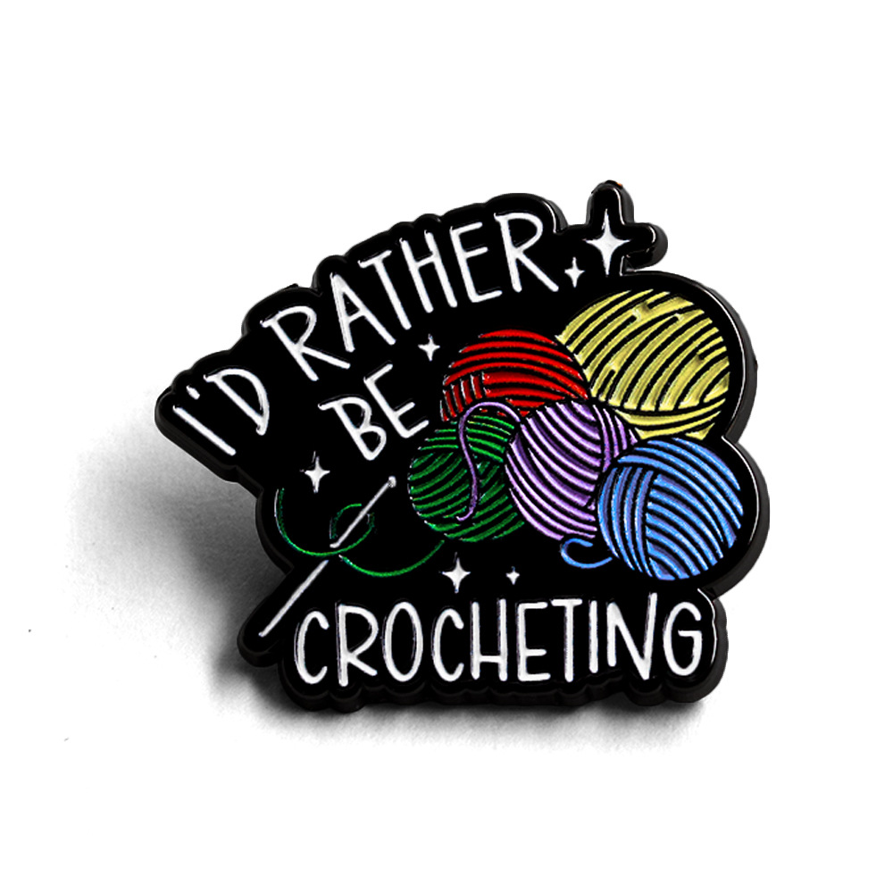 I'D Rather Be Crocheting Enamel Pin Vintage Crochet Yarn Ball Badge Handmade Hobbyist Gift Collection