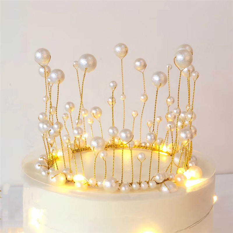Crown Cake Decoration Ornaments Pearl Crown All over the Sky Birthday Headdress Swan Queen Popular Cake Decoration Plug-In