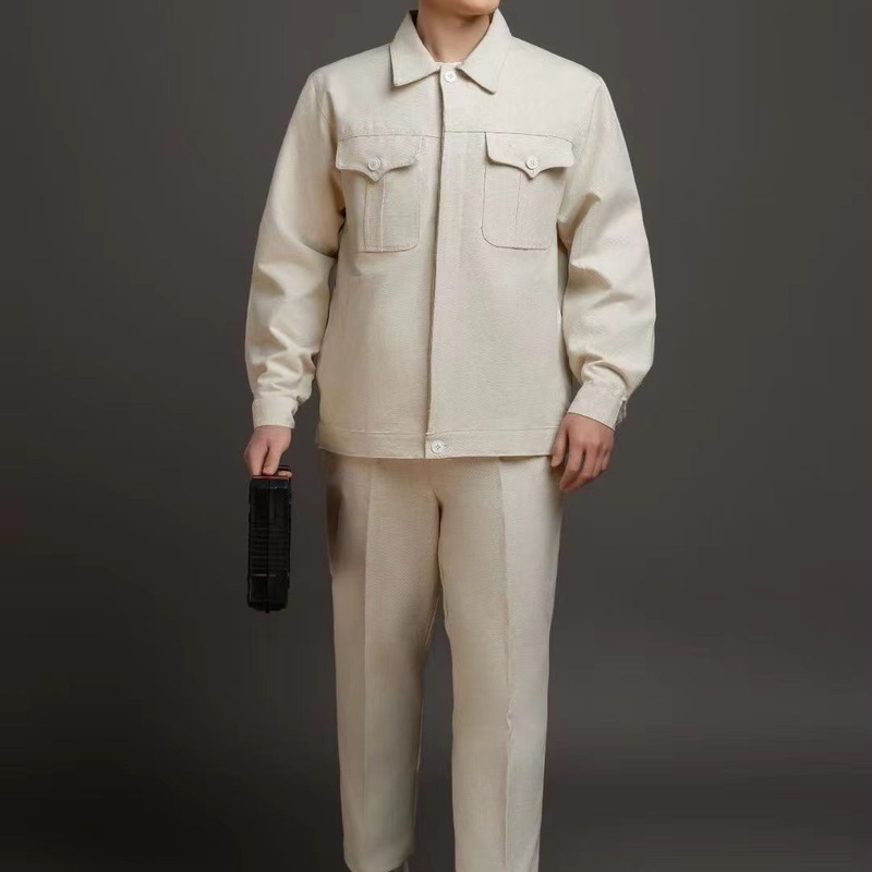 Welding Clothing Long-Sleeved Welder Work Clothes Off-White Work Clothes Canvas Suit Long-Sleeved Anti-Static Work Clothes