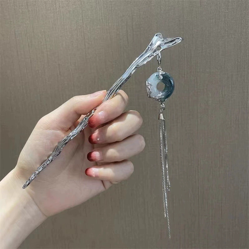 Китайская заколка HanfuHairgrip, цветы и кисточки, аксессуар для волос, 22 см, легкий