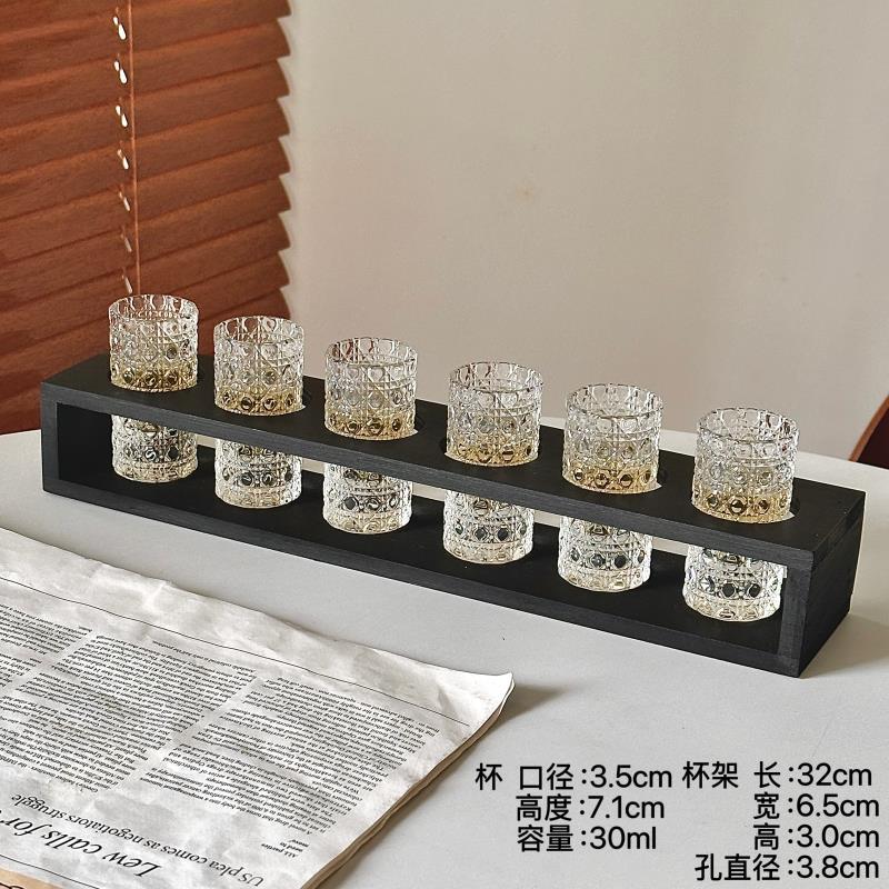 Gemstone Pattern - Taza de vino 6 tazas + 6 agujeros marco negro