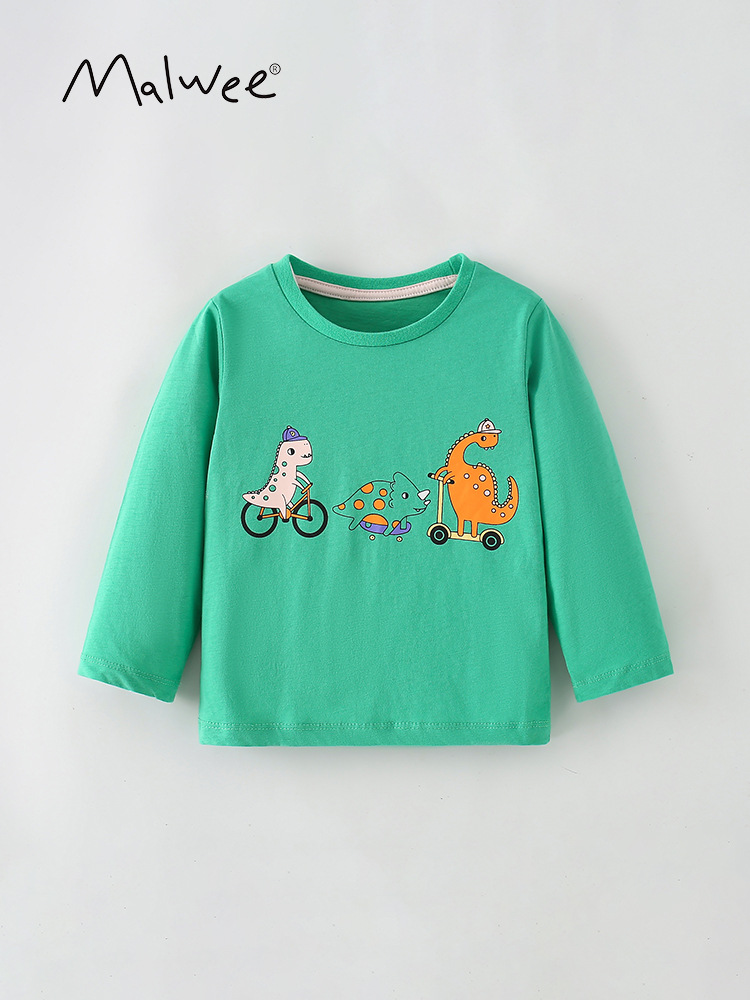 Malwee camiseta de base para niños otoño nuevo estilo europeo y americano camiseta casual para niños de cuello redondo impresión de aire superior