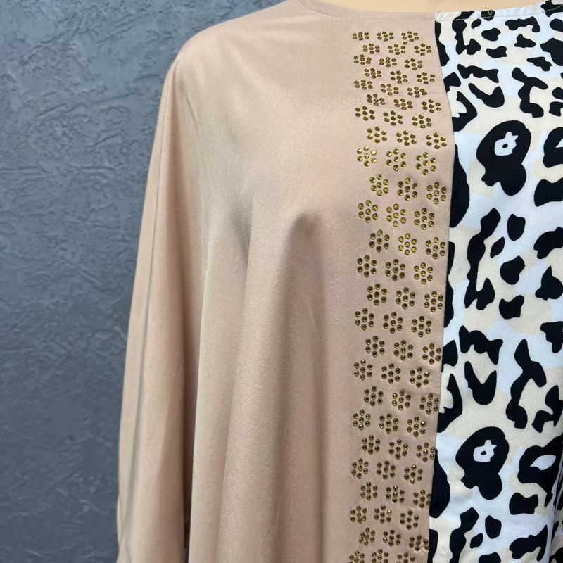 Women's Clothing large size loose bat sleeve leopard print color matching hot diamond top with trousers suit_voghion.com