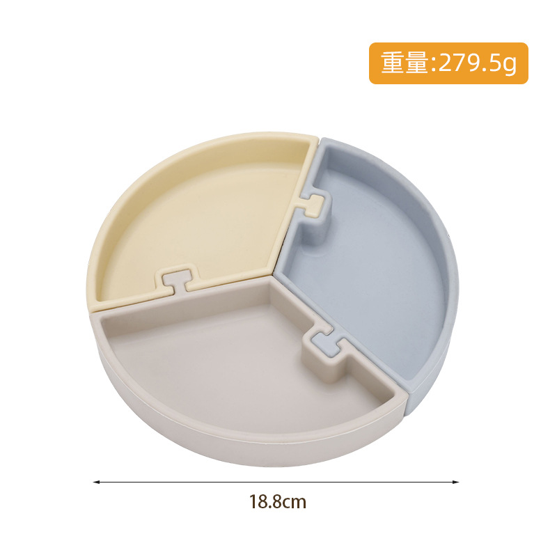 기하학적 3피스 디너 플레이트 - 블루 그레이, 베이지, 살구
