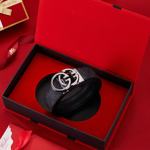 Automatic Belt Fastener with Genuine Leather, High-end, Light Luxury, Heartfelt Gift Box - Ideal for Men, Suitable as a Gift for Boyfriend or Husband