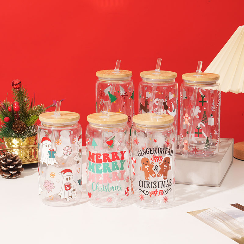 圣诞款式热转印PC塑料杯16oz塑料梅森杯梅森杯单层塑料杯