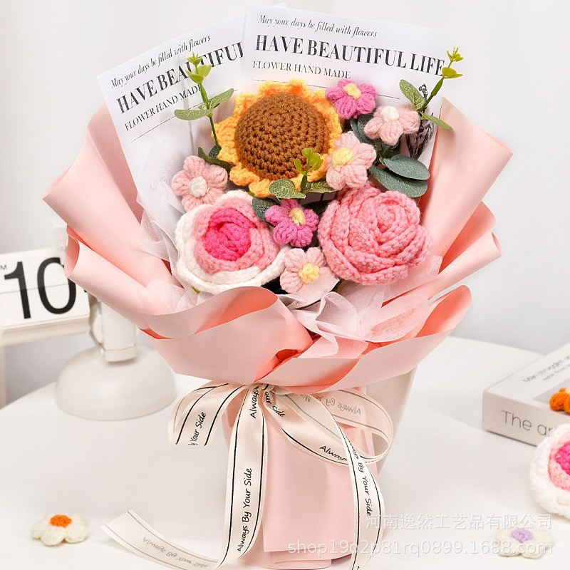 Flor de lana tejida a mano ramo de flores de girasoles flores de punto flor de simulación comercio exterior transfronterizo amazona