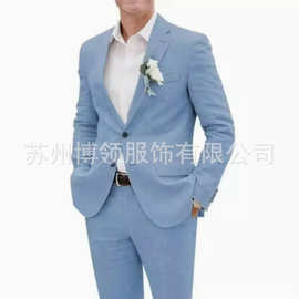 欧美新款亚马孙纯色休闲西服套装轻商务日常宽松帅气西装高级感套