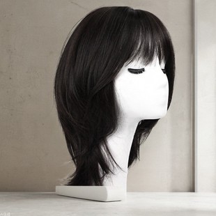 European and American Fashion Women's Wig Long Hair with Inner Buckle Collarbone Hair Wig Cross-Border E-Commerce Can Be Straight or Slanted Air Bangs Wig