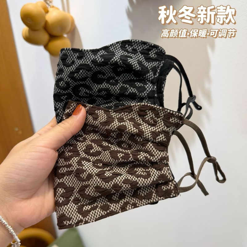 蕾丝冬季加厚可水洗女网纱豹纹时尚成人刺绣女士洋气保暖口罩防风|undefined