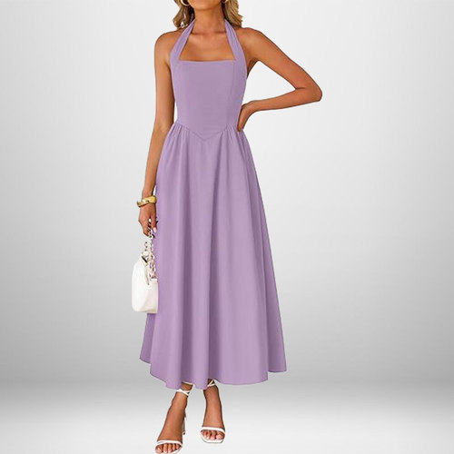Cross-border Europe and America Amazon 2025 summer new fashion women's temperament wide shoulder strap hanging neck backless dress 