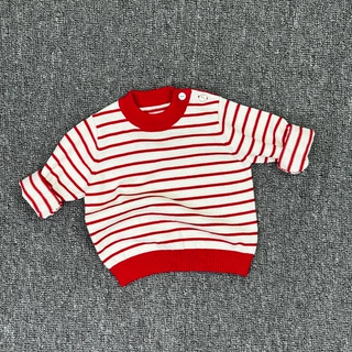 春秋婴儿A类衣服套头毛衣条纹针织衫打底儿童秋衣上衣小月龄宝衣