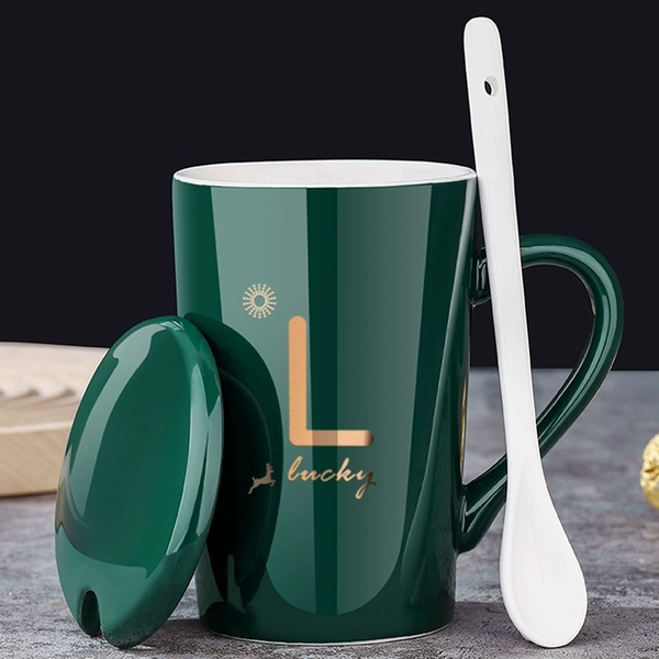 L Classic green-cup+cover+ceramic spoon