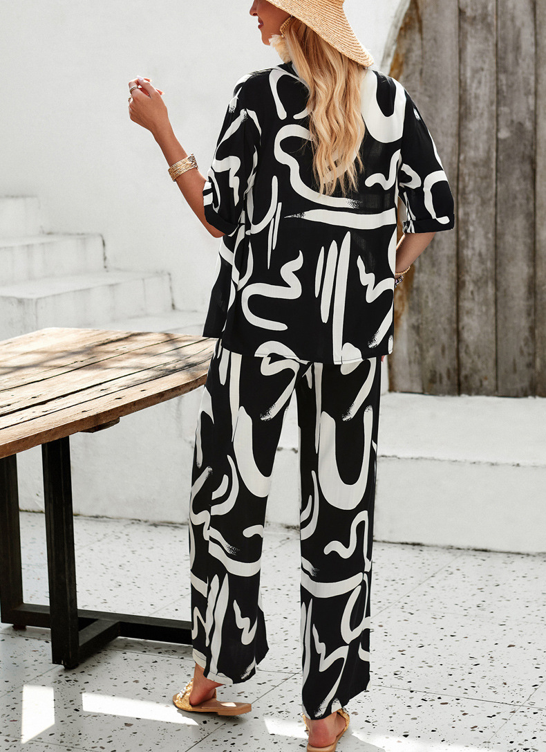 Conjunto de calções boho para mulher estampado outono inverno_voghion.com
