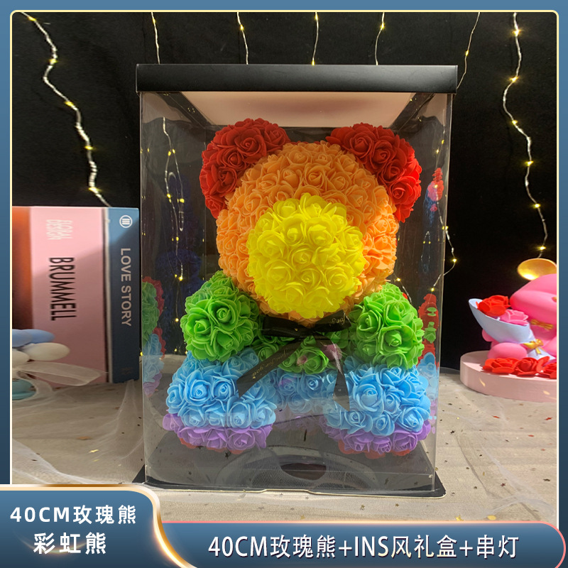 Oso de Rosas Preservadas, Regalo para el Día de San Valentín, Festival Qixi, Regalo de Cumpleaños para Novia, Oso Degradado, Oso de Espuma Floral PE
