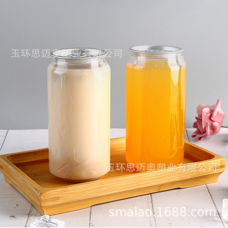 Botellas de plástico desechables de calidad alimentaria para bebidas enlatadas, refrescos, latas de soda, botellas de embalaje de té con leche comerciales de moda